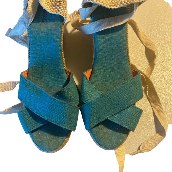 Pima 2 made in Spain blue and white ankle wrap espadrille sandals size 10.5 - Picture 7 of 10
